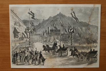 Holzstich Bad Ems 1871 Empfang des Kaisers Wilhelm am am Abend des 9 Juli Rheinland Pfalz